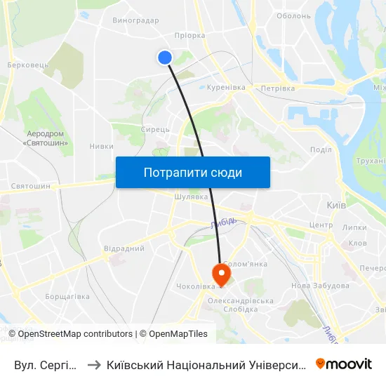 Вул. Сергія Данченка to Київський Національний Університет Будівництва І Архітектури map