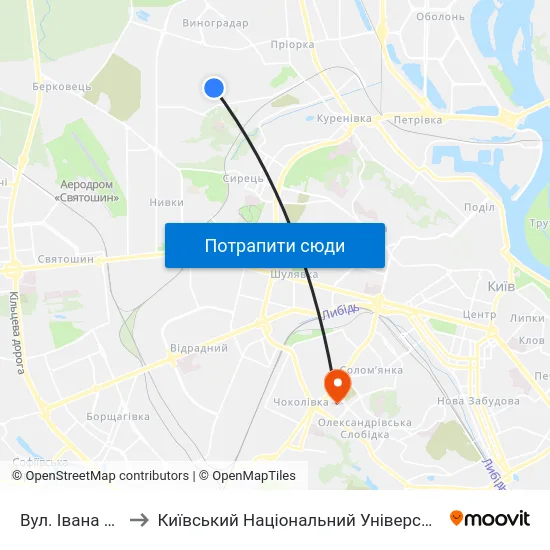 Вул. Івана Кавалерідзе to Київський Національний Університет Будівництва І Архітектури map