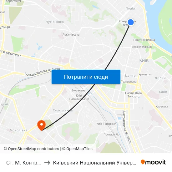 Ст. М. Контрактова Площа to Київський Національний Університет Будівництва І Архітектури map
