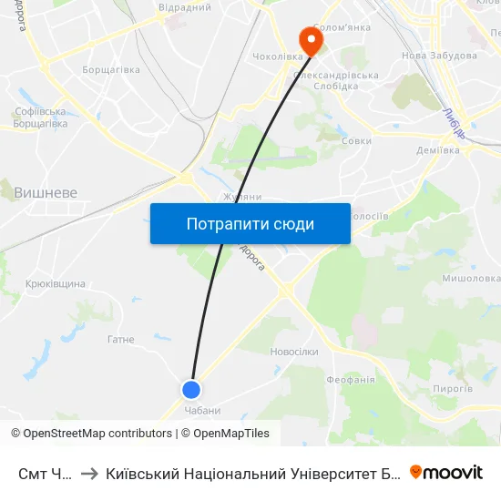 Смт Чабани to Київський Національний Університет Будівництва І Архітектури map