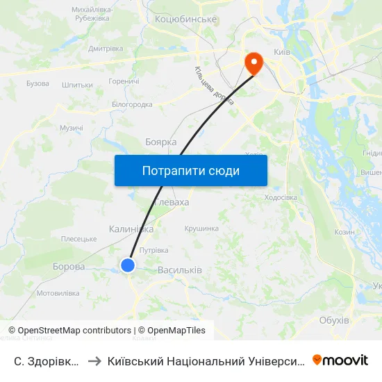 С. Здорівка (Поворот) to Київський Національний Університет Будівництва І Архітектури map