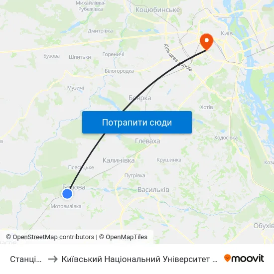 Станція Білки to Київський Національний Університет Будівництва І Архітектури map