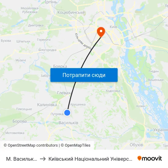 М. Васильків (Городок) to Київський Національний Університет Будівництва І Архітектури map