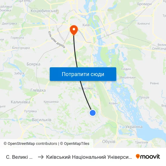 С. Великі Дмитровичі to Київський Національний Університет Будівництва І Архітектури map