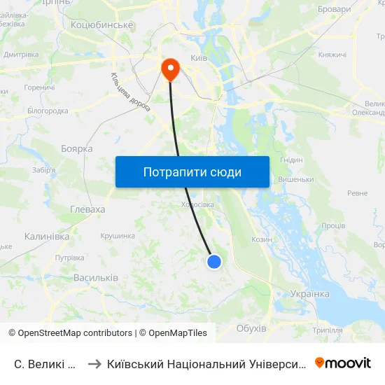 С. Великі Дмитровичі to Київський Національний Університет Будівництва І Архітектури map