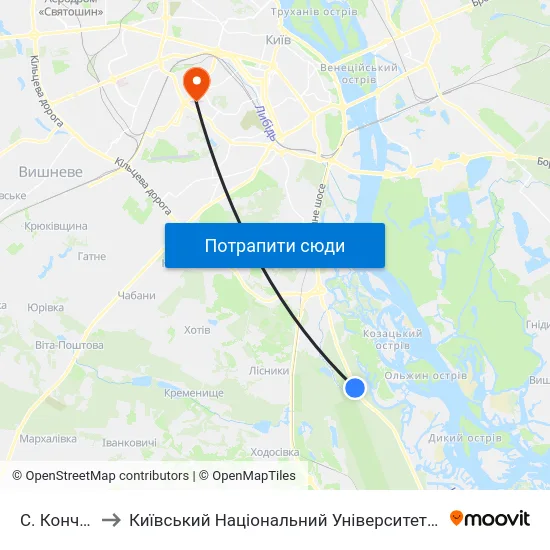 С. Конча-Заспа to Київський Національний Університет Будівництва І Архітектури map