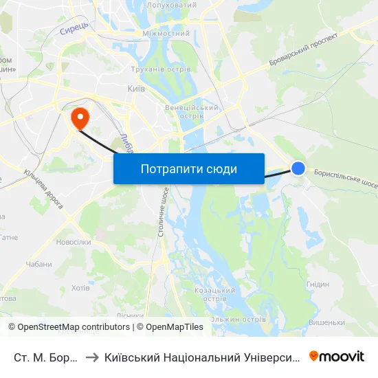 Ст. М. Бориспільська to Київський Національний Університет Будівництва І Архітектури map