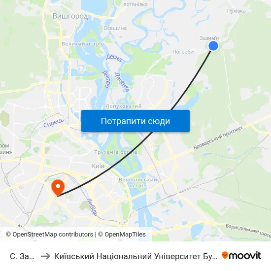 С. Зазим'Я to Київський Національний Університет Будівництва І Архітектури map