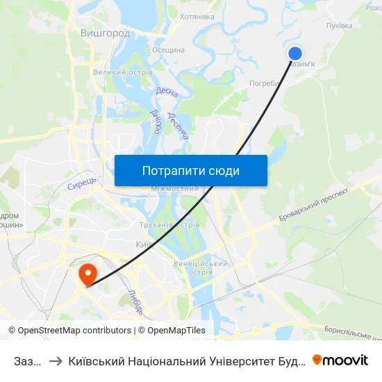 Зазим'Я to Київський Національний Університет Будівництва І Архітектури map