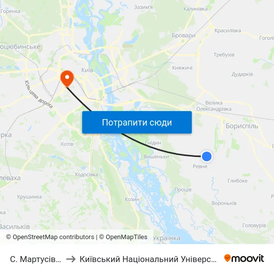 С. Мартусівка (Колонія) to Київський Національний Університет Будівництва І Архітектури map