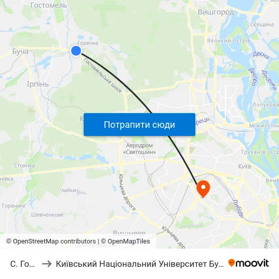 С. Горенка to Київський Національний Університет Будівництва І Архітектури map