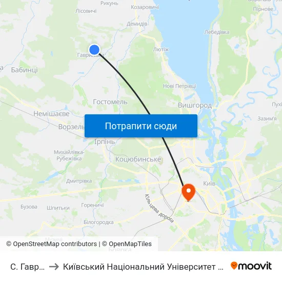 С. Гаврилівка to Київський Національний Університет Будівництва І Архітектури map