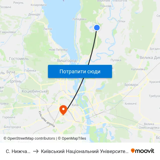 С. Нижча Дубечня to Київський Національний Університет Будівництва І Архітектури map