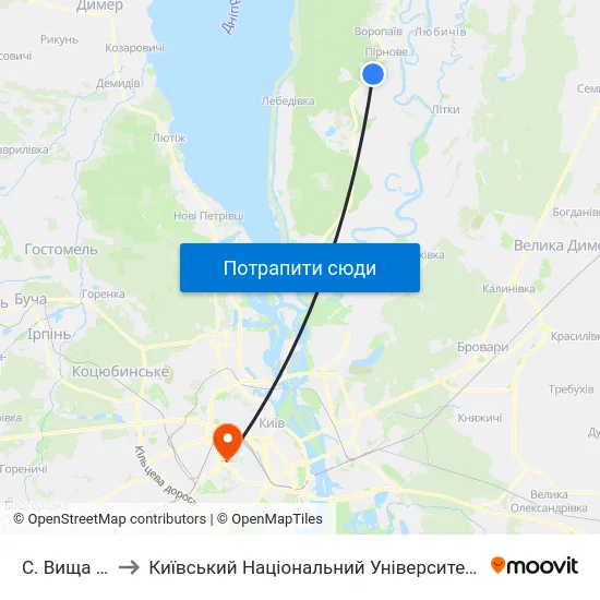 С. Вища Дубечня to Київський Національний Університет Будівництва І Архітектури map