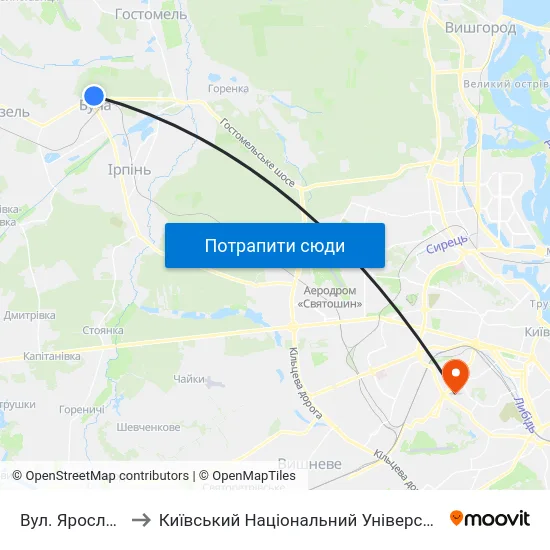 Вул. Ярослава Мудрого to Київський Національний Університет Будівництва І Архітектури map