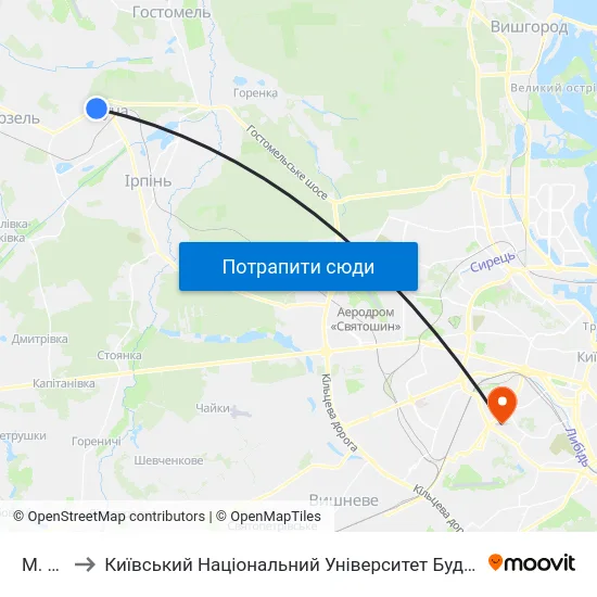 М. Буча to Київський Національний Університет Будівництва І Архітектури map