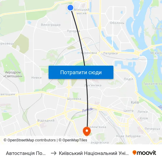 Автостанція Полісся (Платформа №4) to Київський Національний Університет Будівництва І Архітектури map