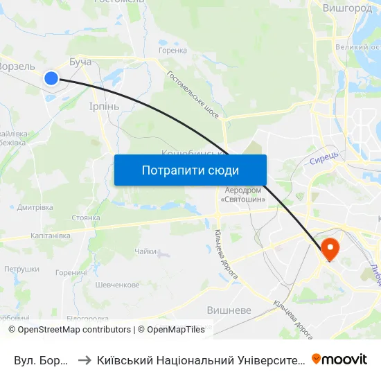 Вул. Бориса Гмирі to Київський Національний Університет Будівництва І Архітектури map