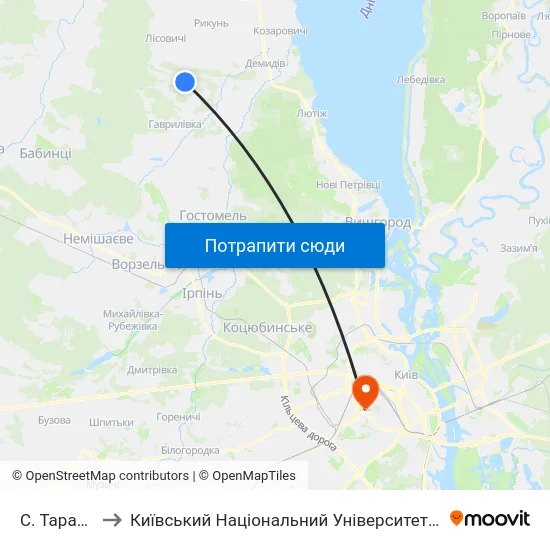С. Тарасівщина to Київський Національний Університет Будівництва І Архітектури map