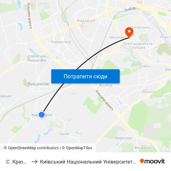 С. Крюківщина to Київський Національний Університет Будівництва І Архітектури map
