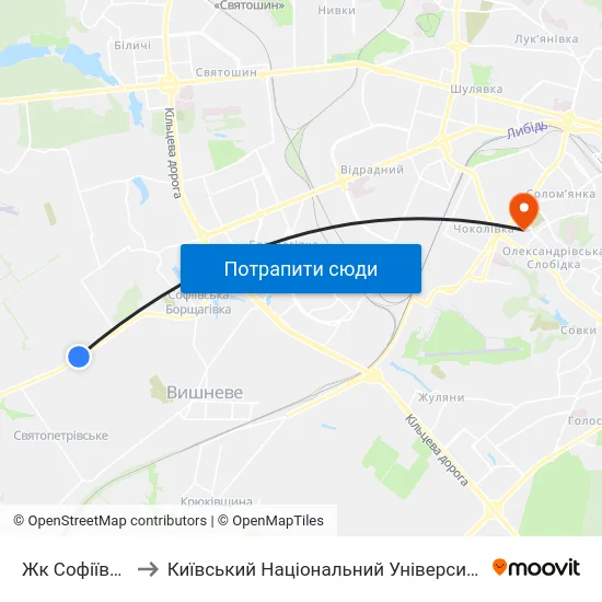 Жк Софіївська Сфера to Київський Національний Університет Будівництва І Архітектури map