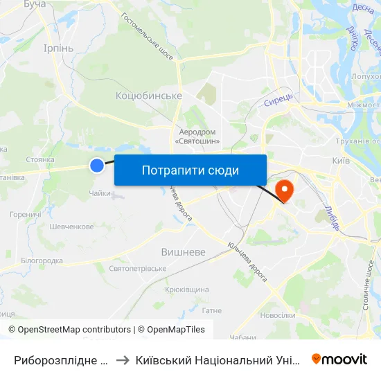 Риборозплідне Господарство Нивка to Київський Національний Університет Будівництва І Архітектури map