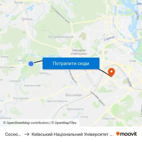 Сосновий Бір to Київський Національний Університет Будівництва І Архітектури map
