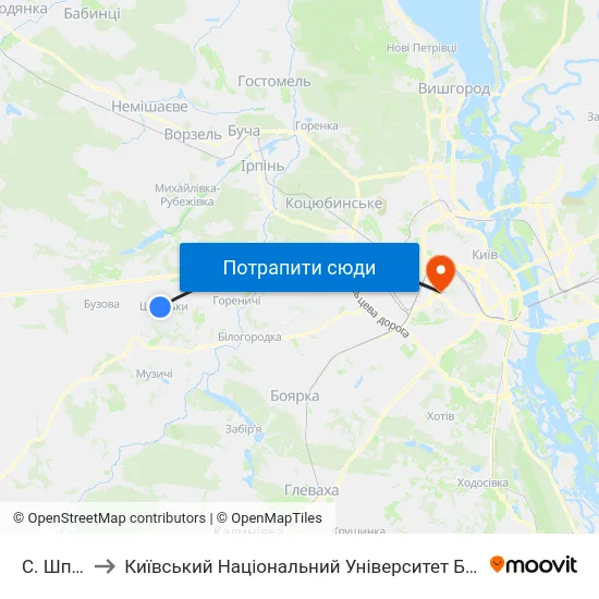 С. Шпитьки to Київський Національний Університет Будівництва І Архітектури map