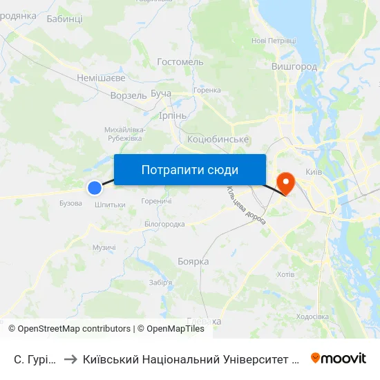 С. Гурівщина to Київський Національний Університет Будівництва І Архітектури map