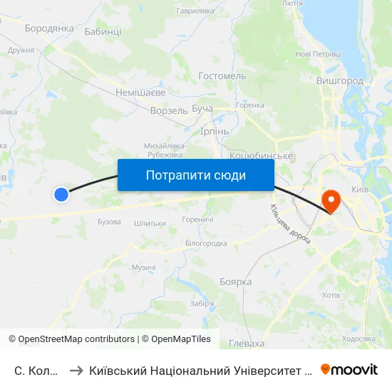 С. Колонщина to Київський Національний Університет Будівництва І Архітектури map