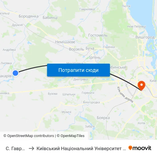 С. Гавронщина to Київський Національний Університет Будівництва І Архітектури map