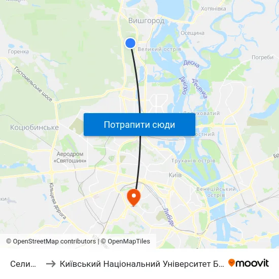 Селище Двс to Київський Національний Університет Будівництва І Архітектури map