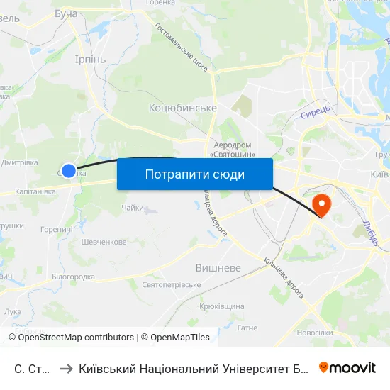 С. Стоянка to Київський Національний Університет Будівництва І Архітектури map