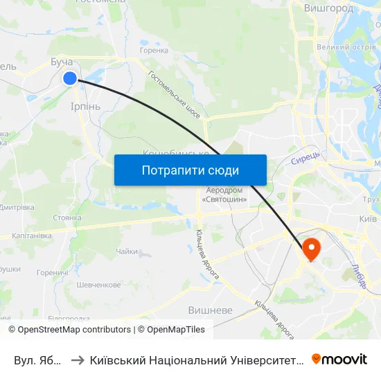 Вул. Яблунська to Київський Національний Університет Будівництва І Архітектури map