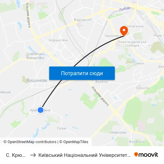 С. Крюківщина to Київський Національний Університет Будівництва І Архітектури map