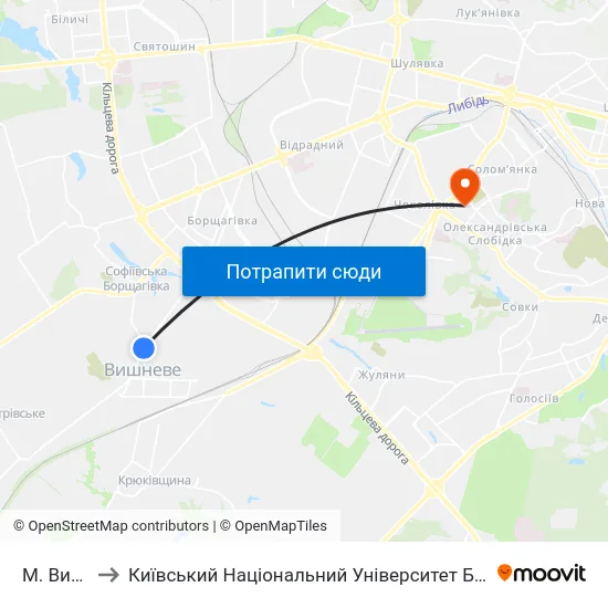 М. Вишневе to Київський Національний Університет Будівництва І Архітектури map