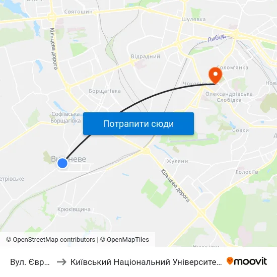 Вул. Європейська to Київський Національний Університет Будівництва І Архітектури map