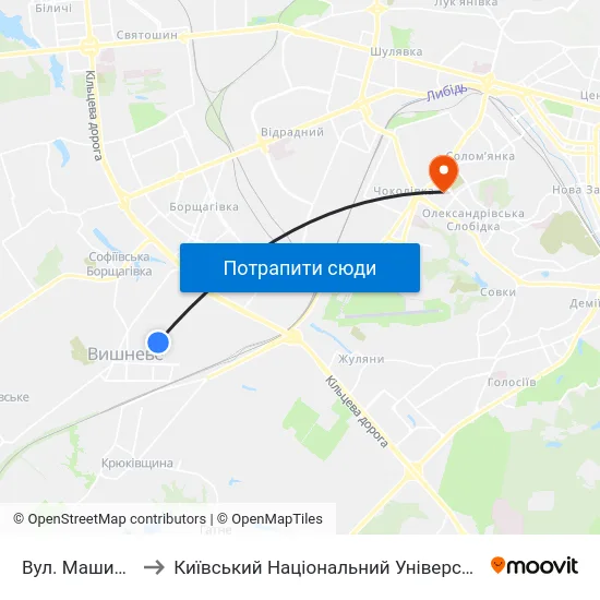 Вул. Машинобудівників to Київський Національний Університет Будівництва І Архітектури map