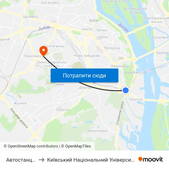 Автостанція Видубичi to Київський Національний Університет Будівництва І Архітектури map