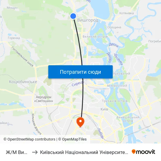 Ж/М Виноградар to Київський Національний Університет Будівництва І Архітектури map