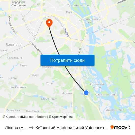 Лісова (На Вимогу) to Київський Національний Університет Будівництва І Архітектури map