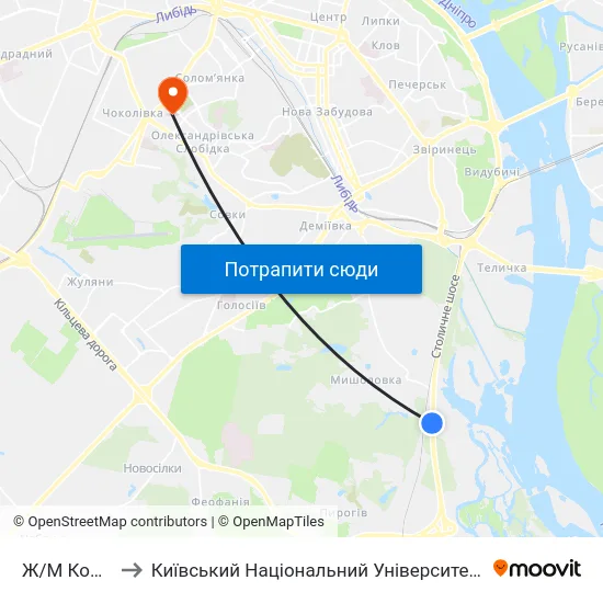 Ж/М Корчувате-2 to Київський Національний Університет Будівництва І Архітектури map
