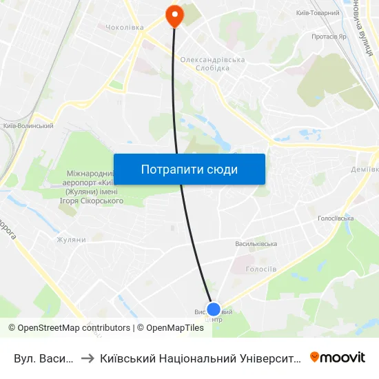 Вул. Васильківська to Київський Національний Університет Будівництва І Архітектури map