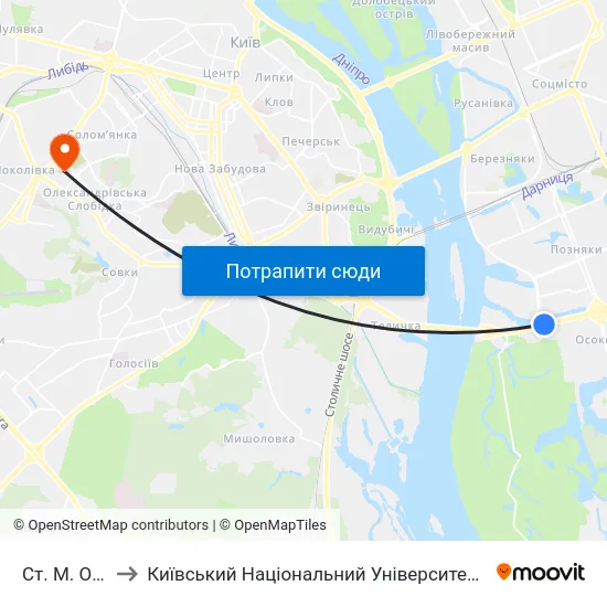 Ст. М. Осокорки to Київський Національний Університет Будівництва І Архітектури map