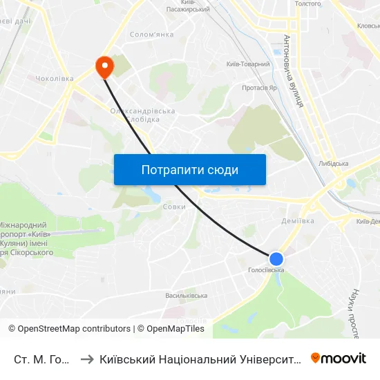 Ст. М. Голосіївська to Київський Національний Університет Будівництва І Архітектури map