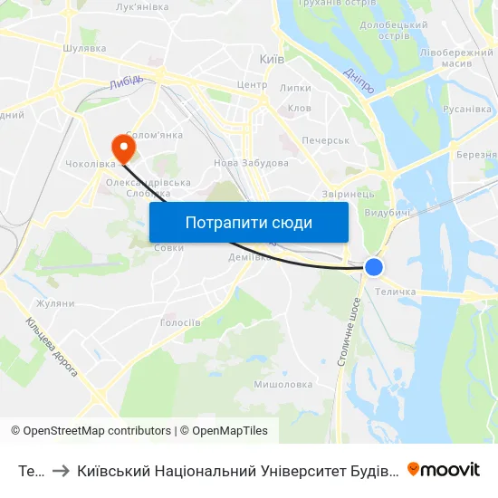 Тец-5 to Київський Національний Університет Будівництва І Архітектури map