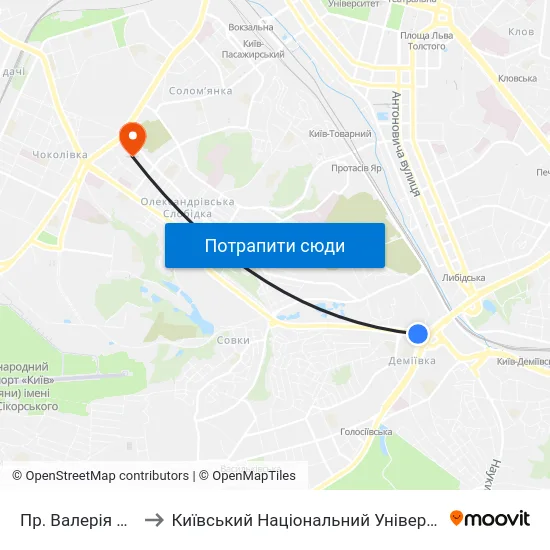 Пр. Валерія Лобановського to Київський Національний Університет Будівництва І Архітектури map