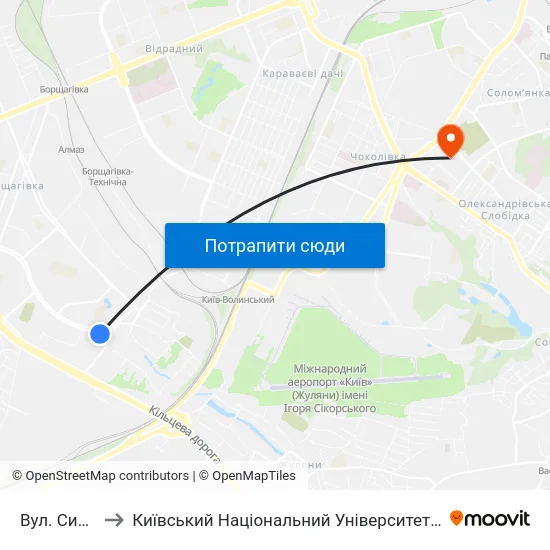 Вул. Симиренка to Київський Національний Університет Будівництва І Архітектури map
