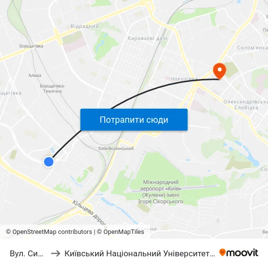 Вул. Симиренка to Київський Національний Університет Будівництва І Архітектури map