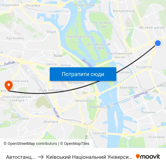 Автостанція Дарниця to Київський Національний Університет Будівництва І Архітектури map